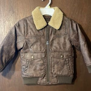 Boys Brown Leather Bomber Jacket